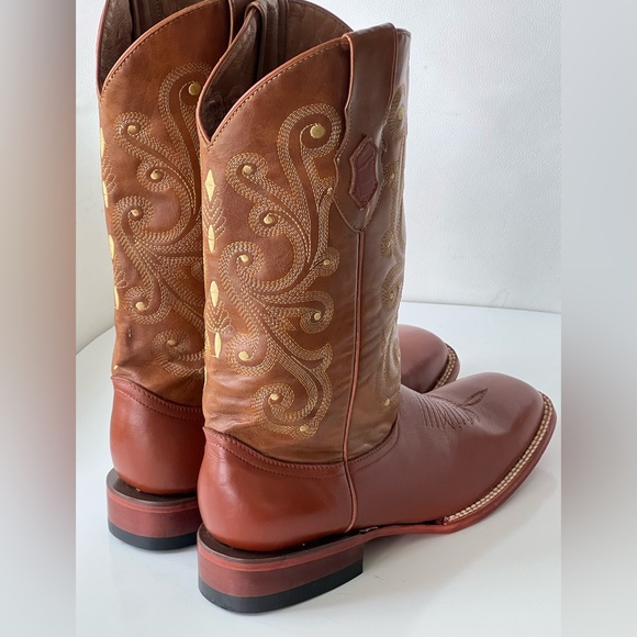 Ferrini Other - Ferrini Square Toe Cowboy Boots Men’s Size 10 Cowhide Leather Brown Embroidered